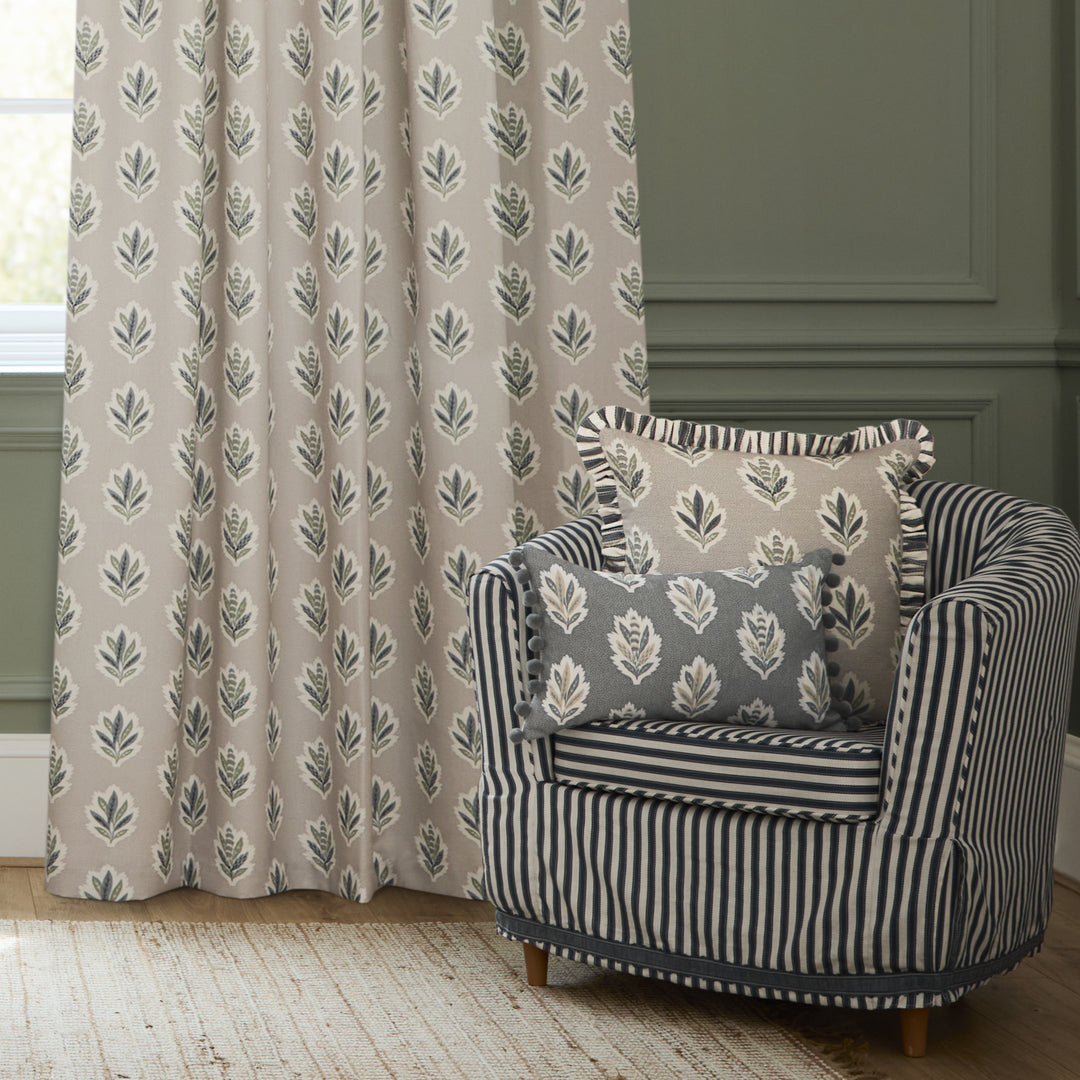 SESSILE LEAF 228X228 PENCIL PLEAT CURTAINS FLAX