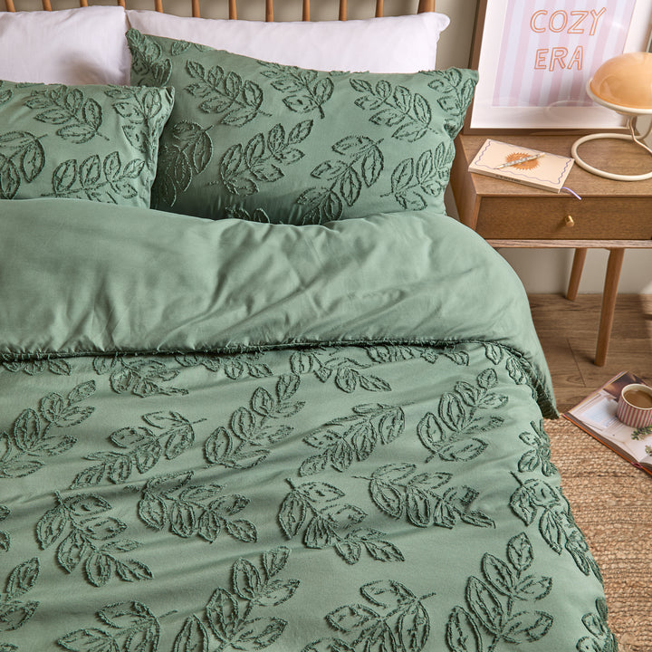 Seville Leaf King Size Soft Touch Duvet Set Green