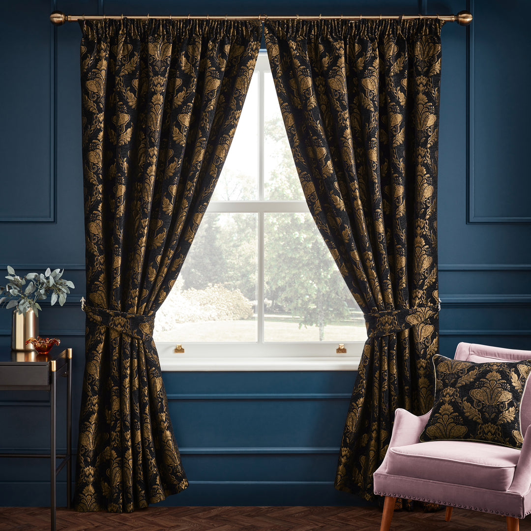 Shiraz Curtain 66x90 Pencil Pleat Curtains Black - image 2