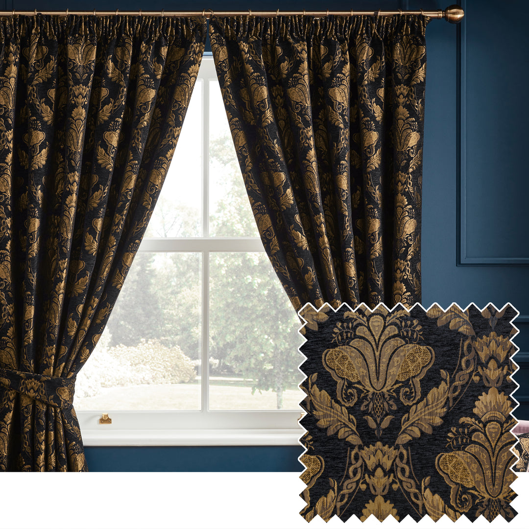 Shiraz Curtain 66x90 Pencil Pleat Curtains Black