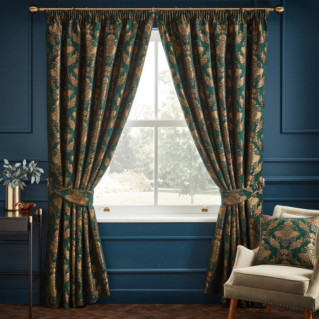 Shiraz Curtain 90x90 Pencil Pleat Curtains Emerald