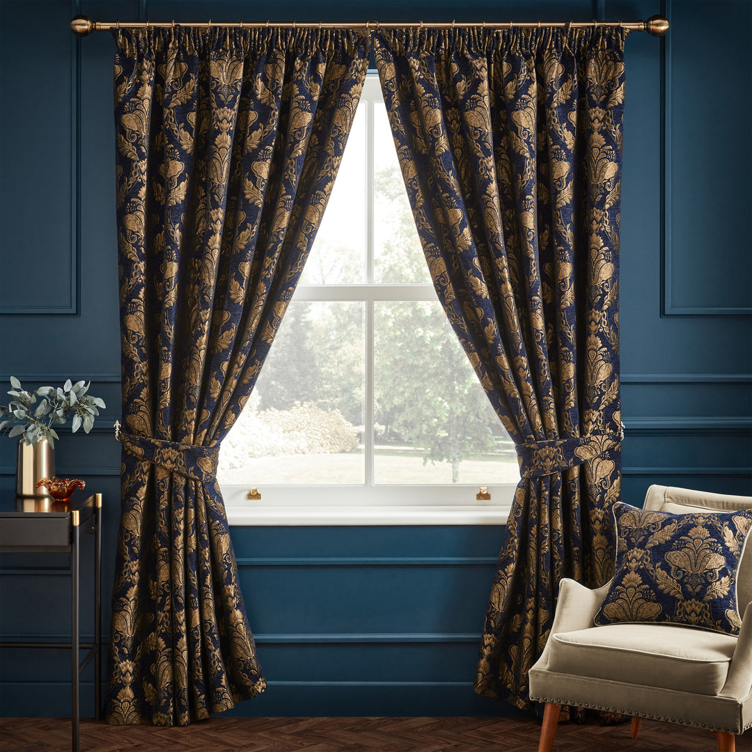 Shiraz Curtain 90x90 Pencil Pleat Curtains Navy