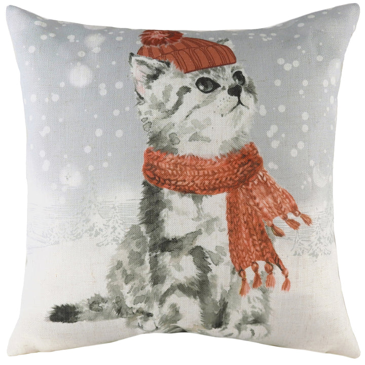 SNOWY CAT WITH SCARF 43X43 C/CASE