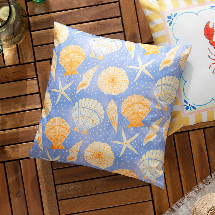 Sea Shells 45x45 Outdoor Cushion Case Blue