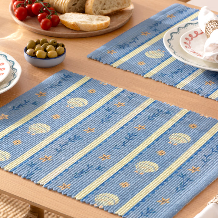 Sea Shells 46x36 Set Of 4 Table Placemats Blue