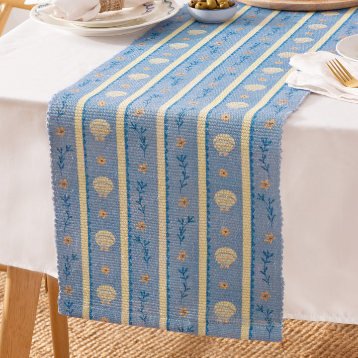 SEA SHELLS 220X35 TABLE RUNNER BLUE