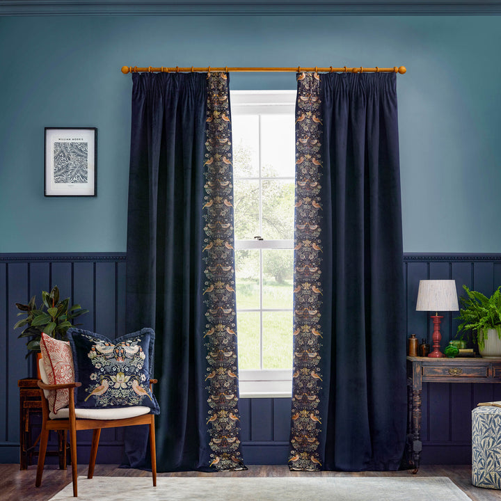 STRAWBERRY THIEF EMBROIDERY 117X182 PENCIL PLEAT CURTAINS INDIGO