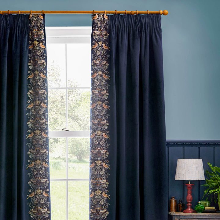 STRAWBERRY THIEF EMBROIDERY 117X182 PENCIL PLEAT CURTAINS INDIGO