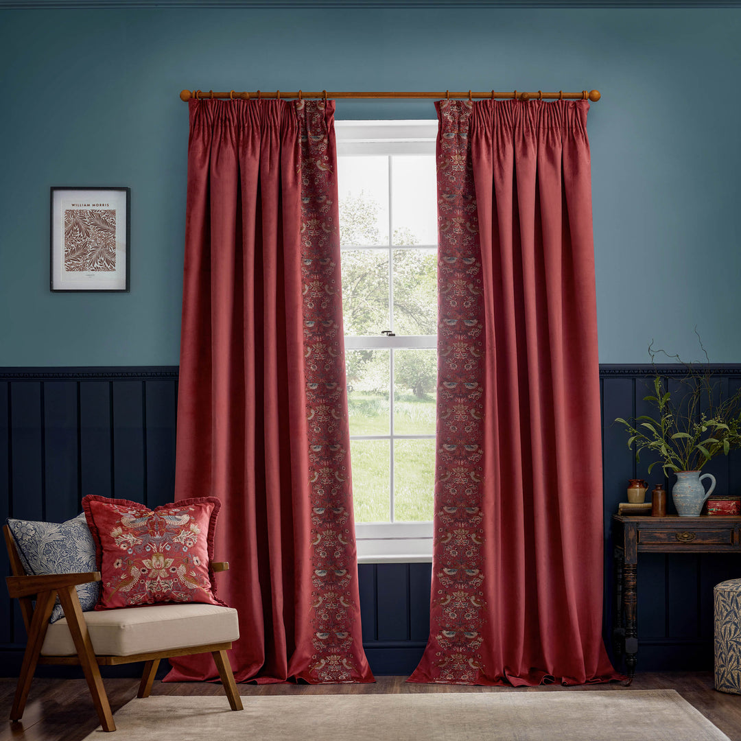 STRAWBERRY THIEF EMBROIDERY 167X137 PENCIL PLEAT CURTAINS BERRY