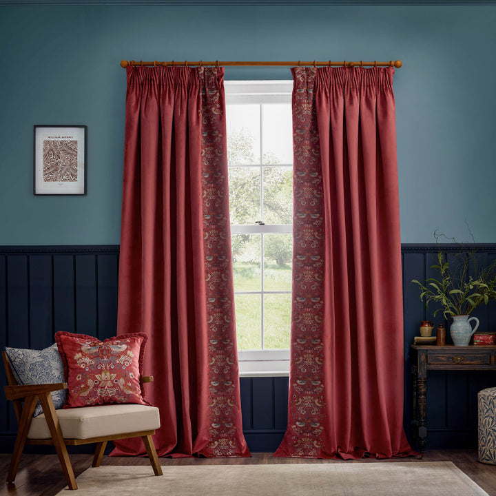 STRAWBERRY THIEF EMBROIDERY 167X137 PENCIL PLEAT CURTAINS BERRY