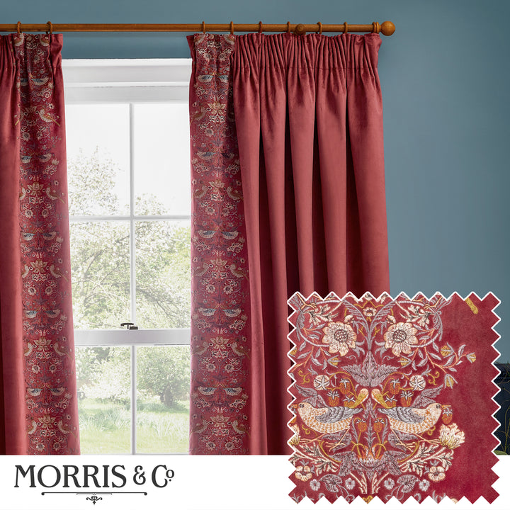 STRAWBERRY THIEF EMBROIDERY 167X228 PENCIL PLEAT CURTAINS BERRY