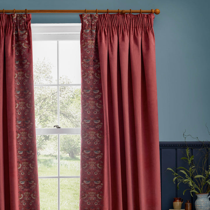 STRAWBERRY THIEF EMBROIDERY 228X137 PENCIL PLEAT CURTAINS BERRY