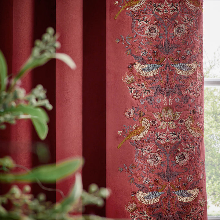 STRAWBERRY THIEF EMBROIDERY 228X137 PENCIL PLEAT CURTAINS BERRY