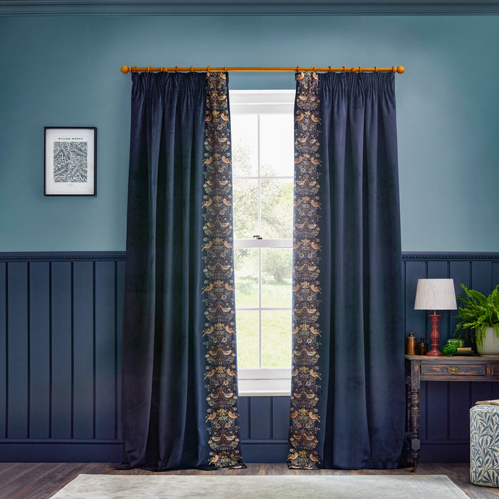 STRAWBERRY THIEF EMBROIDERY 228X182 PENCIL PLEAT CURTAINS INDIGO