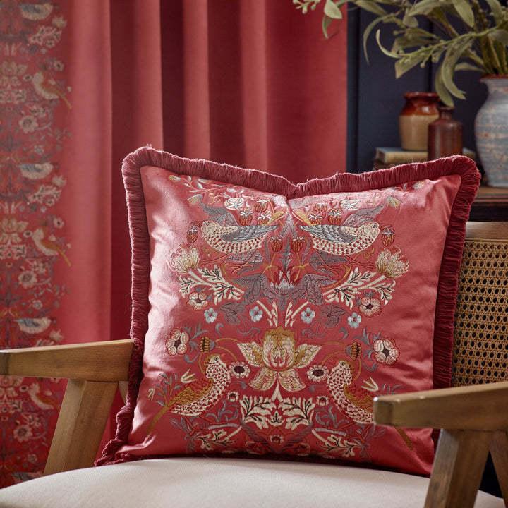 Strawberry Thief Embroidery 50x50 Cushion Case Berry