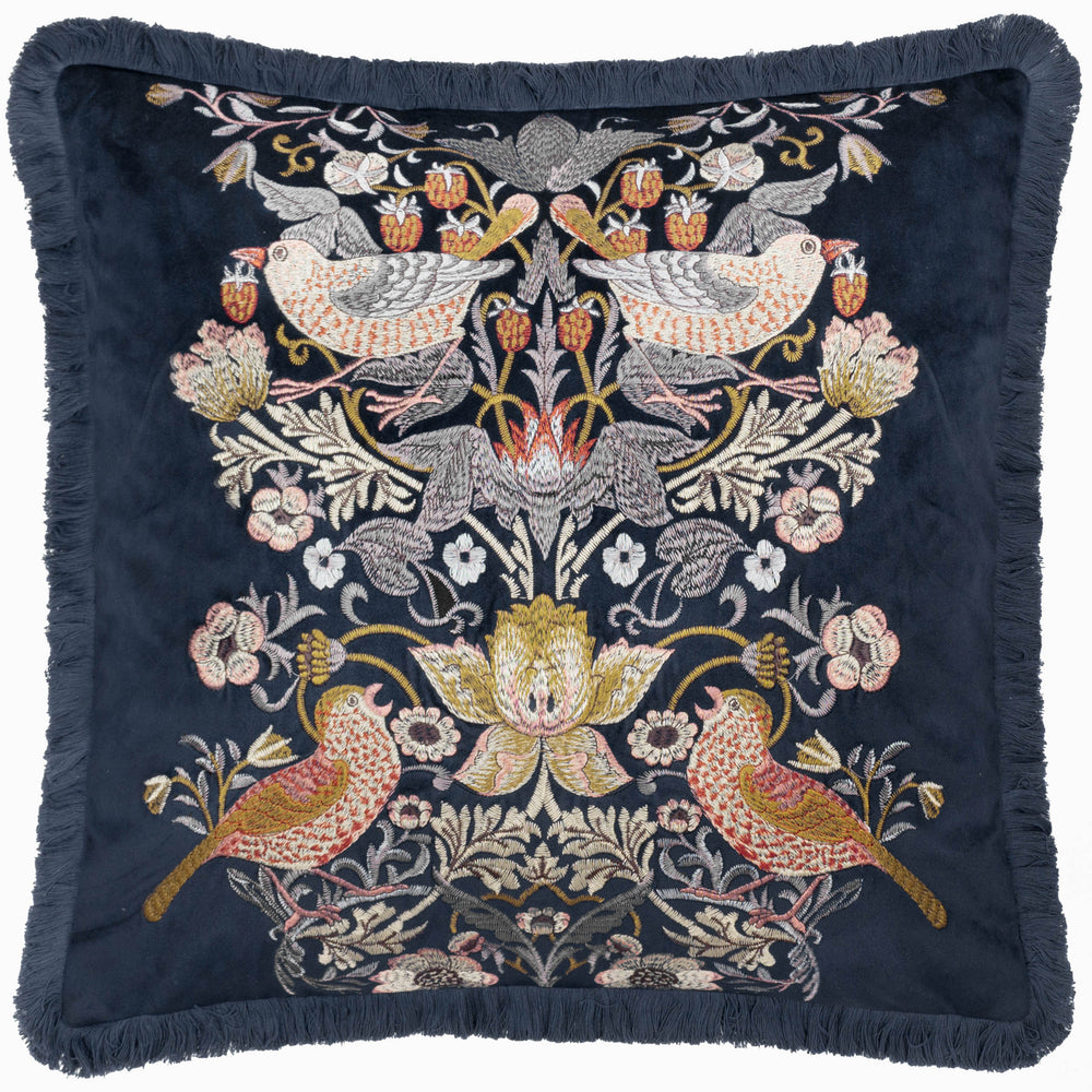 Strawberry Thief Embroidery 50x50 Cushion Case Indigo - image 2