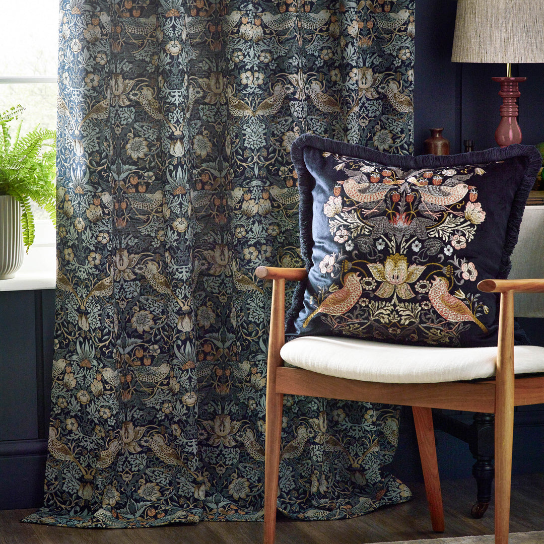 STRAWBERRY THIEF JACQUARD 117X182 PENCIL PLEAT CURTAINS INDIGO