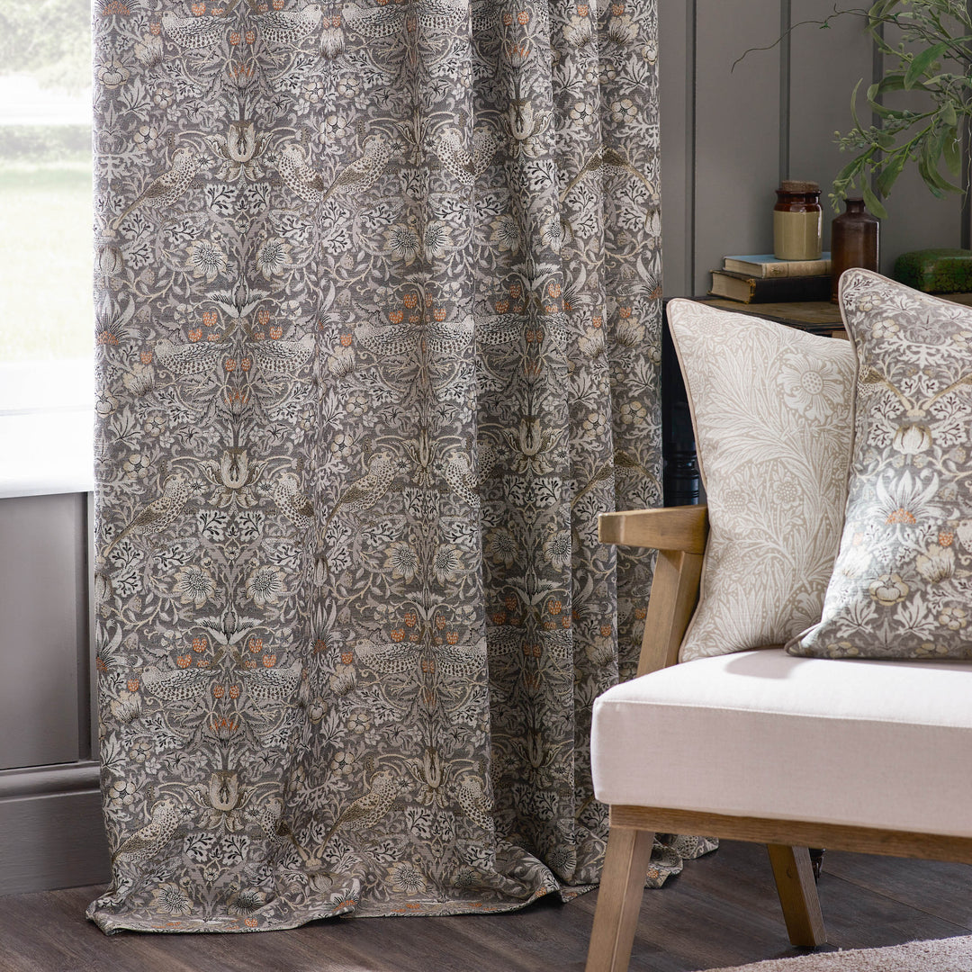 STRAWBERRY THIEF JACQUARD 167X137 PENCIL PLEAT CURTAINS BISCUIT