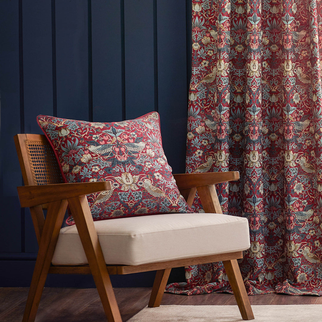 STRAWBERRY THIEF JACQUARD 228X137 PENCIL PLEAT CURTAINS BERRY