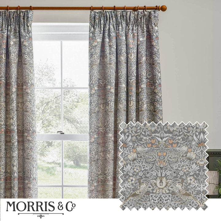 STRAWBERRY THIEF JACQUARD 228X137 PENCIL PLEAT CURTAINS BISCUIT
