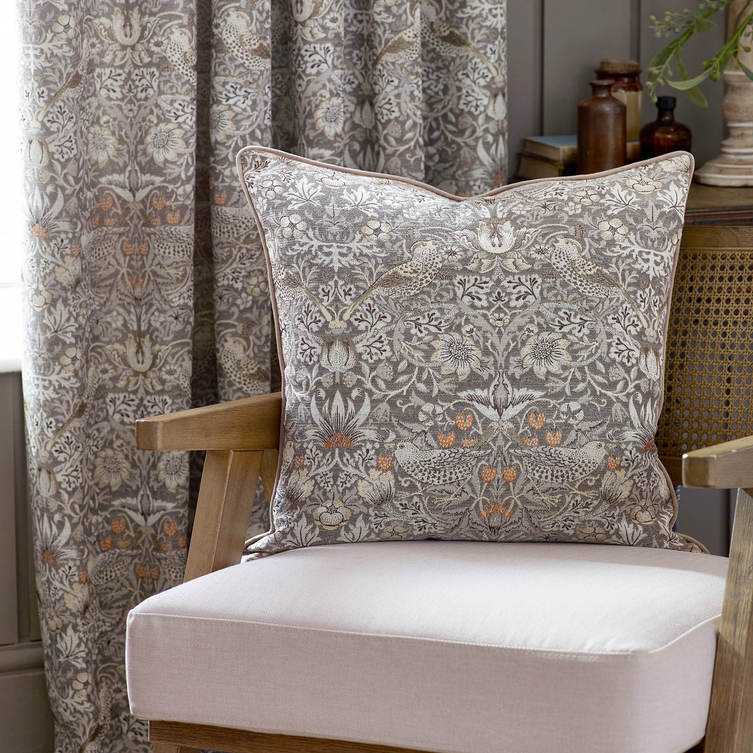Strawberry Thief Jacquard 55x55 Cushion Case Biscuit