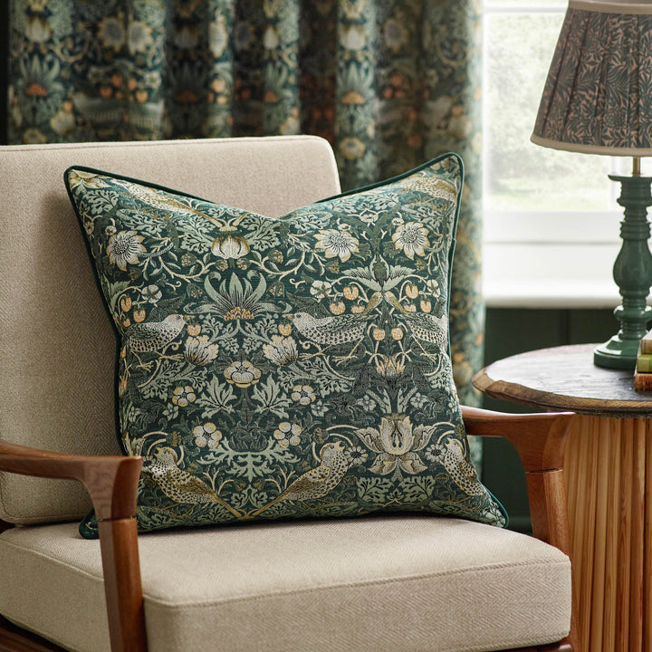 Strawberry Thief Jacquard 55x55 Cushion Case Forest Green