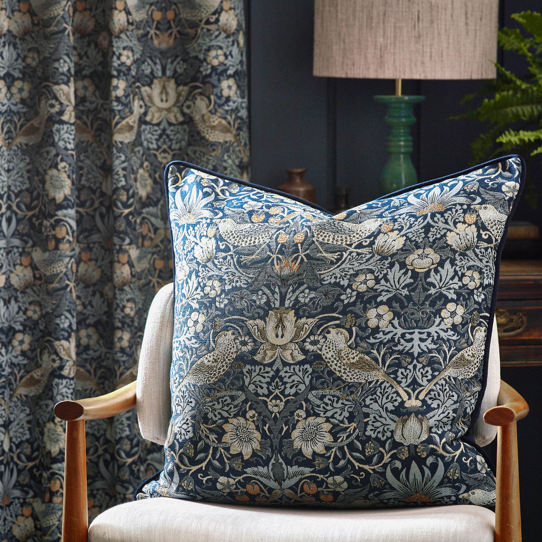 Strawberry Thief Jacquard 55x55 Cushion Case Indigo