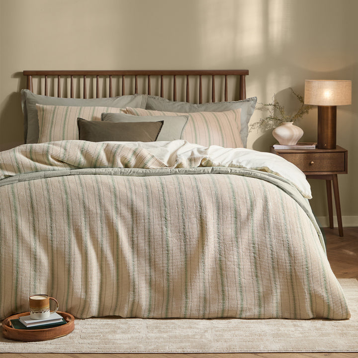 Selby Waffle Single Duvet Set Bay Green / Natural