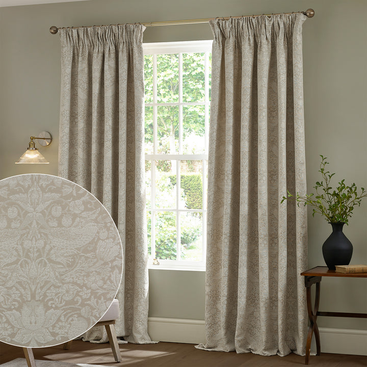 Strawberry Thief 117x183 Pencil Pleat Curtains Linen