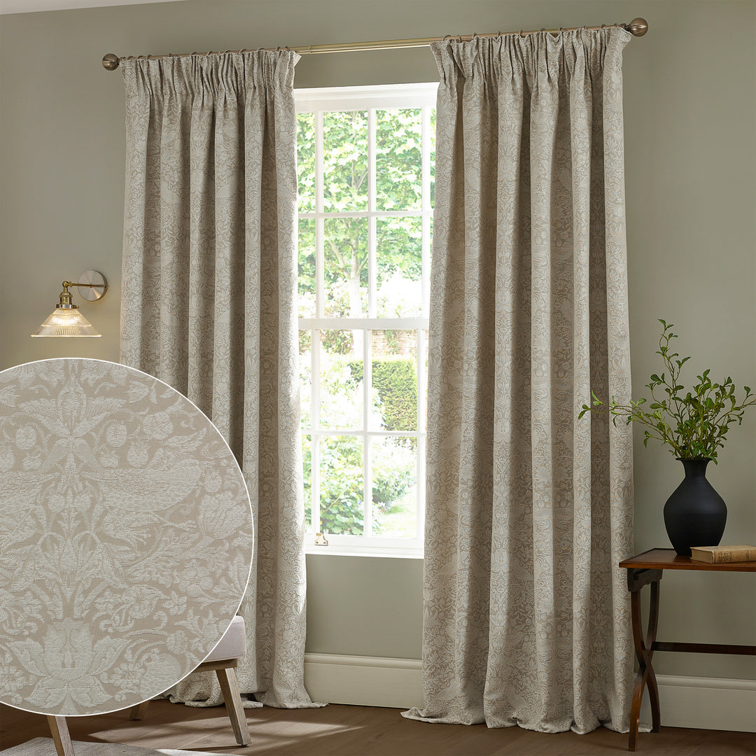 Strawberry Thief 168x229 Pencil Pleat Curtains Linen
