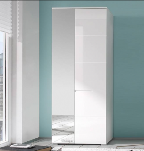 Tulip White Gloss Slim Wardrobe with Mirrored Door