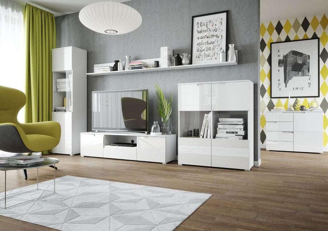 Tulip White Gloss Tall 1 Glass Door Display Unit
