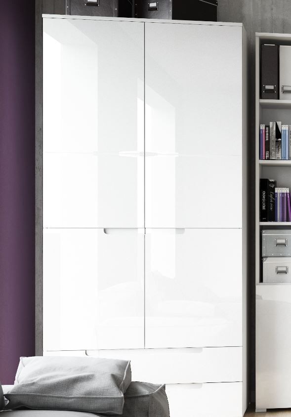Tulip White High 2 Door 2 Drawer Wardrobe