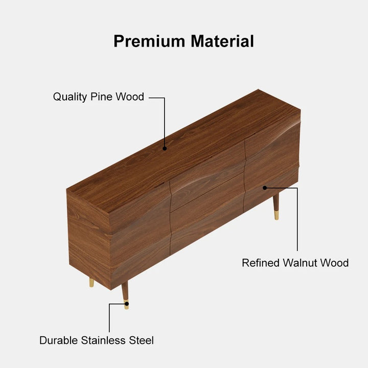 Wavy Mid-Century Walnut Sideboard