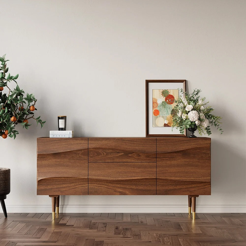 Wavy Mid-Century Walnut Sideboard
