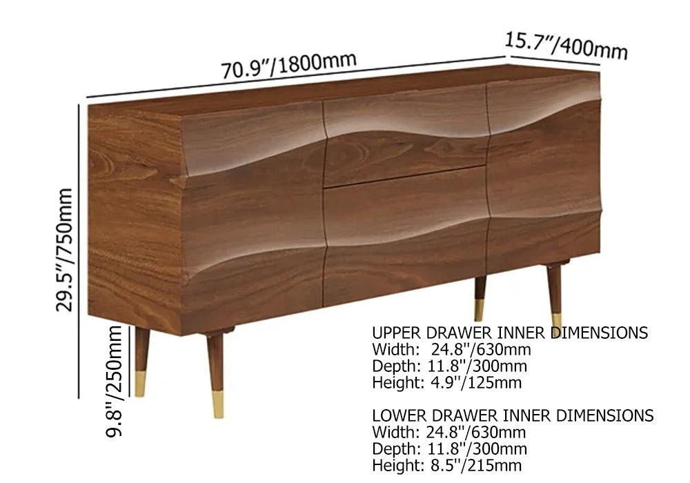 Wavy Mid-Century Walnut Sideboard