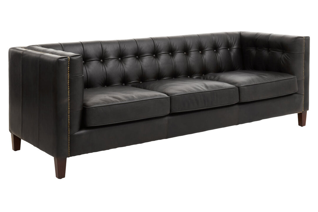 Phoenix Three Seater Antique Ebony Leather Sofa