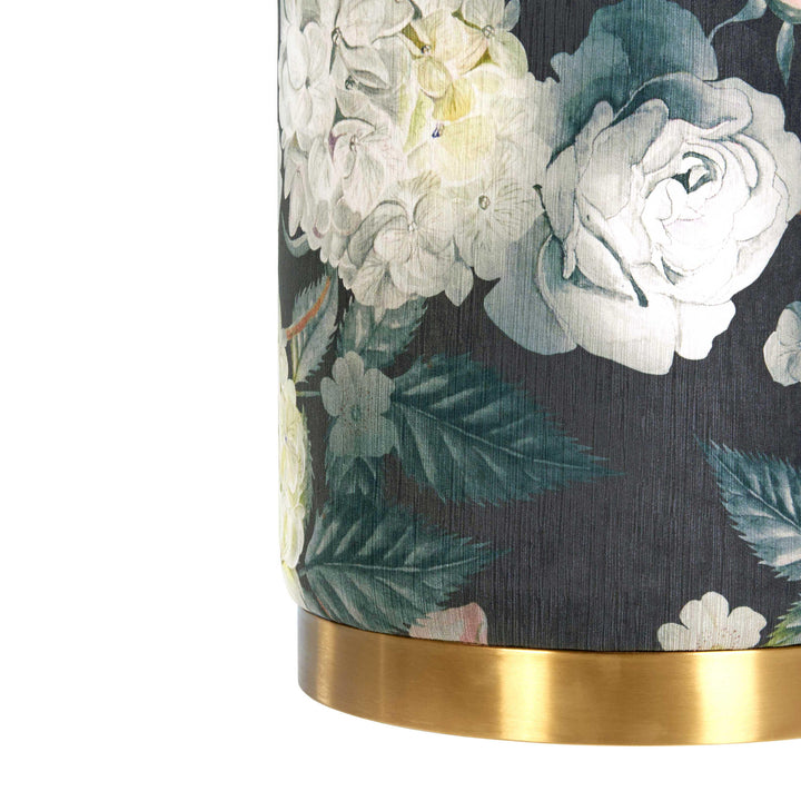 Opal Floral Velvet Ottoman with Gold Base