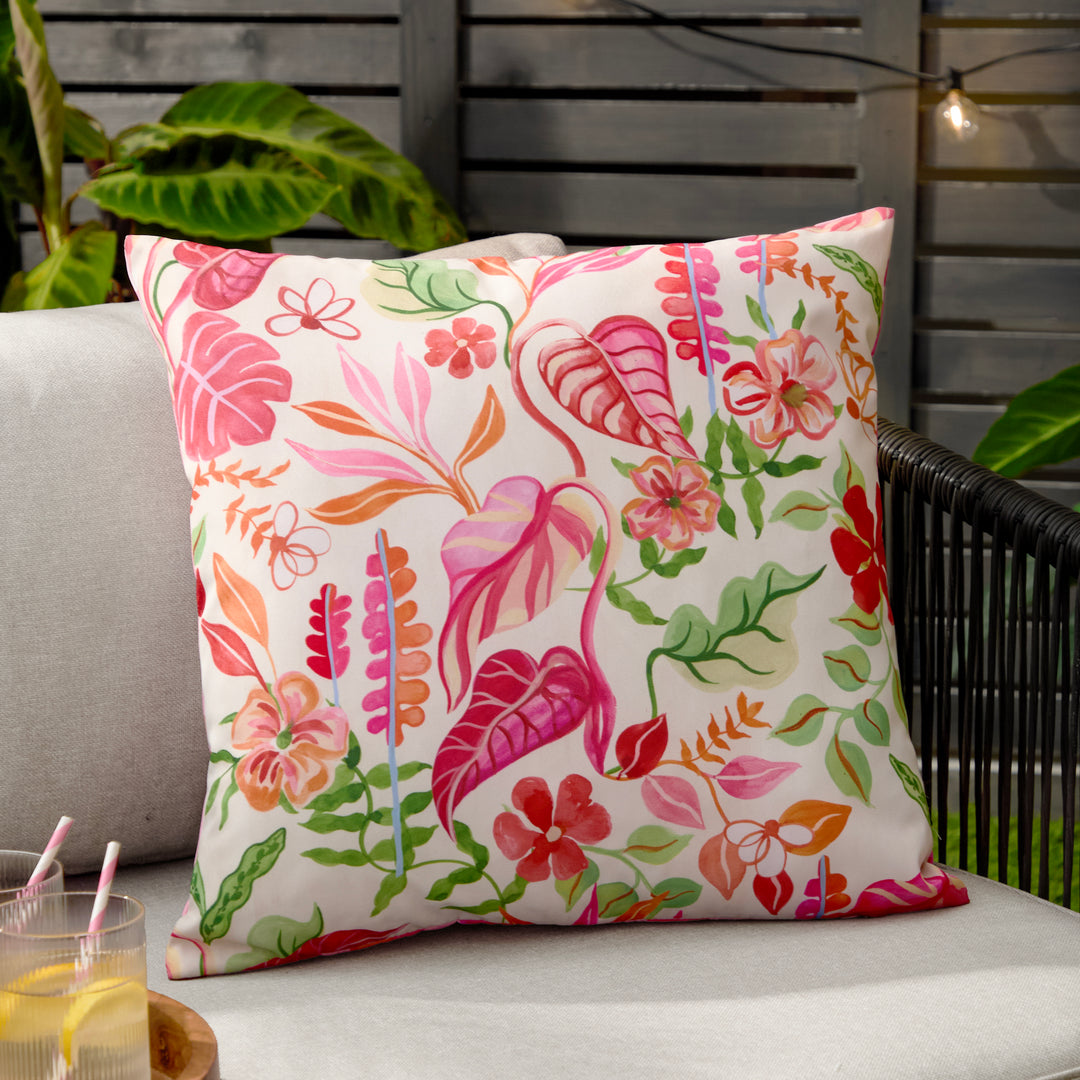 Tropical Bloom 45x45 Outdoor Cushion Case Natural
