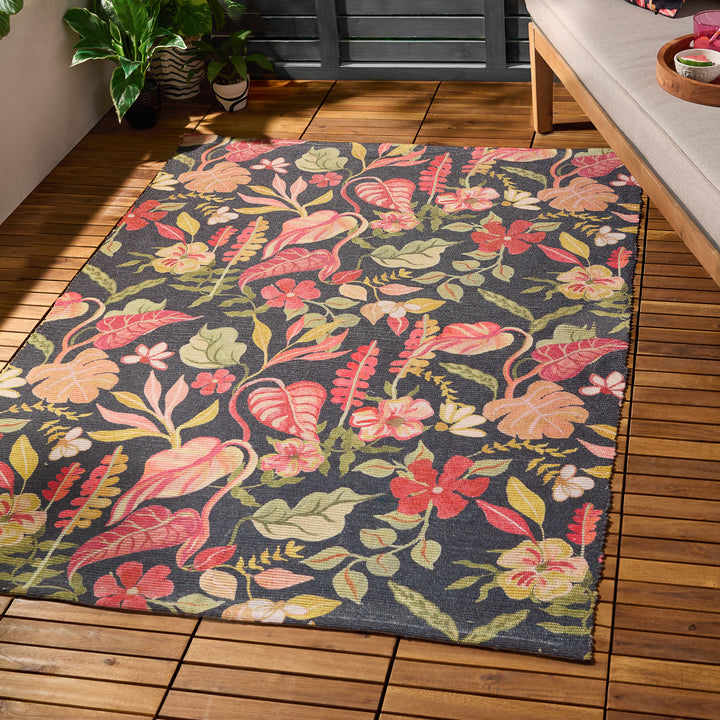 Tropical Bloom 120x170 Outdoor Rug Black