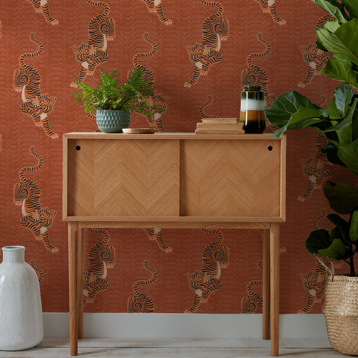 TIBETAN TIGER WALLPAPER CORAL