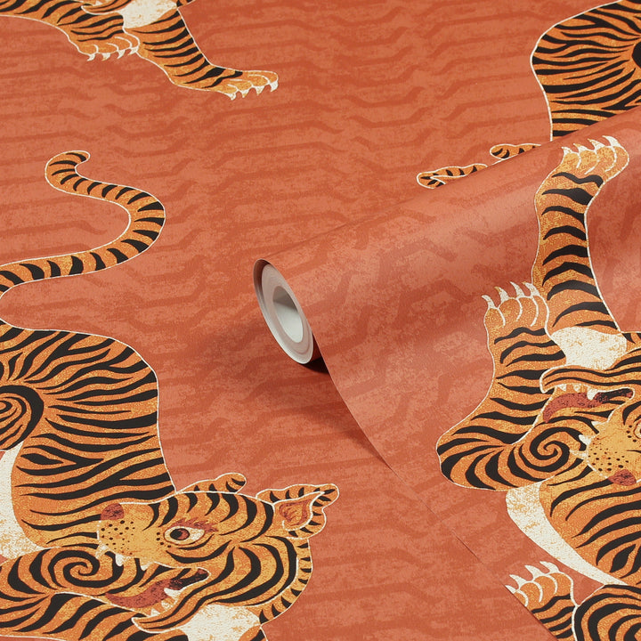 TIBETAN TIGER WALLPAPER CORAL