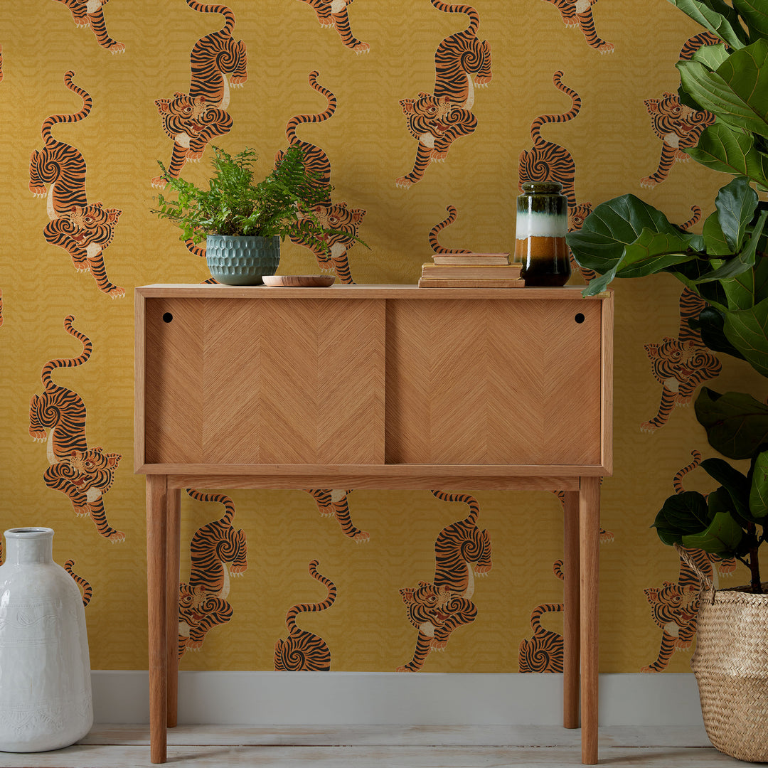 TIBETAN TIGER WALLPAPER OCHRE
