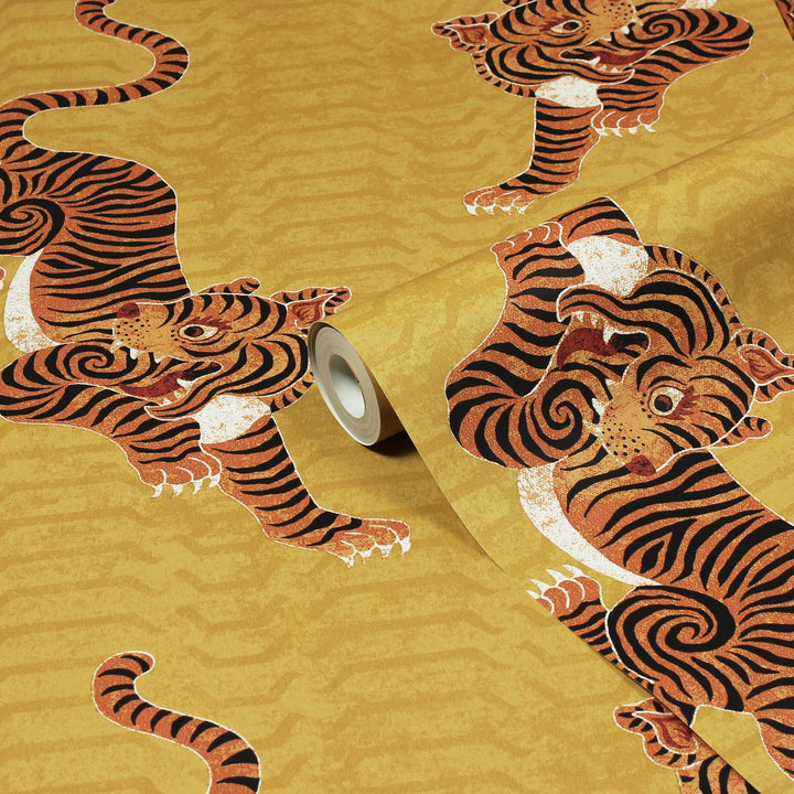 TIBETAN TIGER WALLPAPER OCHRE