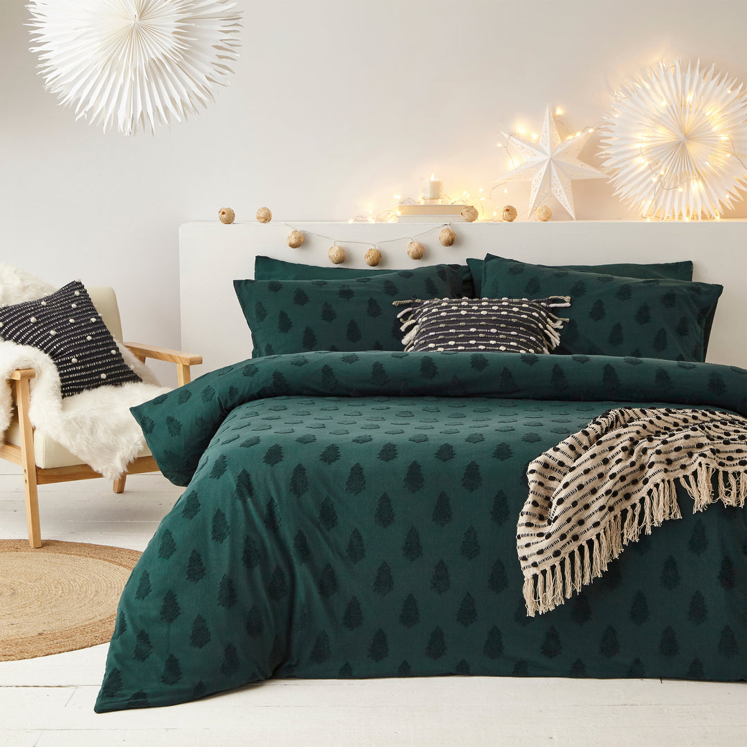 Tufted Tree Super King Duvet Set Pine Green