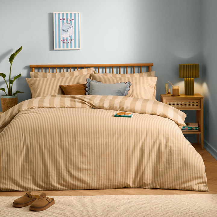 The Ultimate Stripe Single Duvet Set Caramel Latte