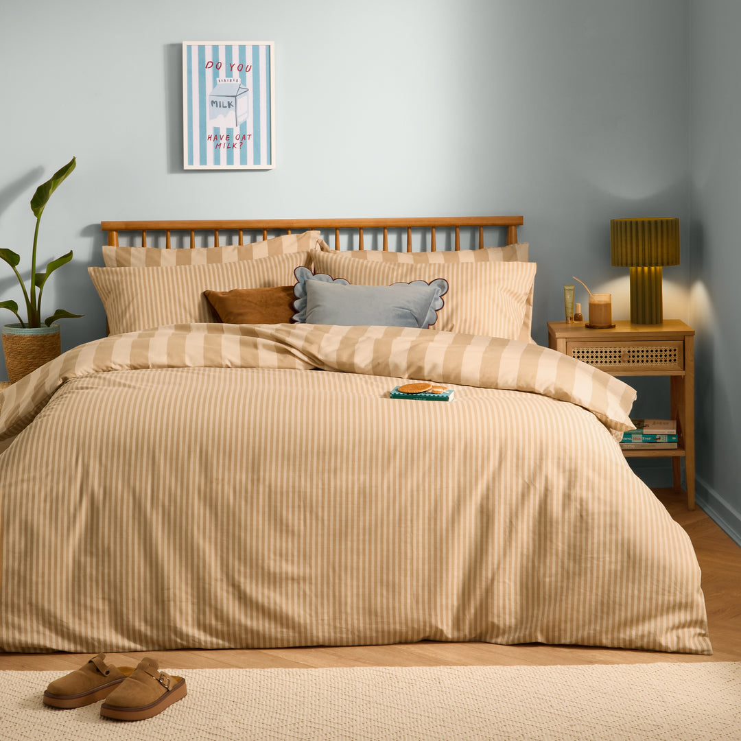 The Ultimate Stripe Double Duvet Set Caramel Latte
