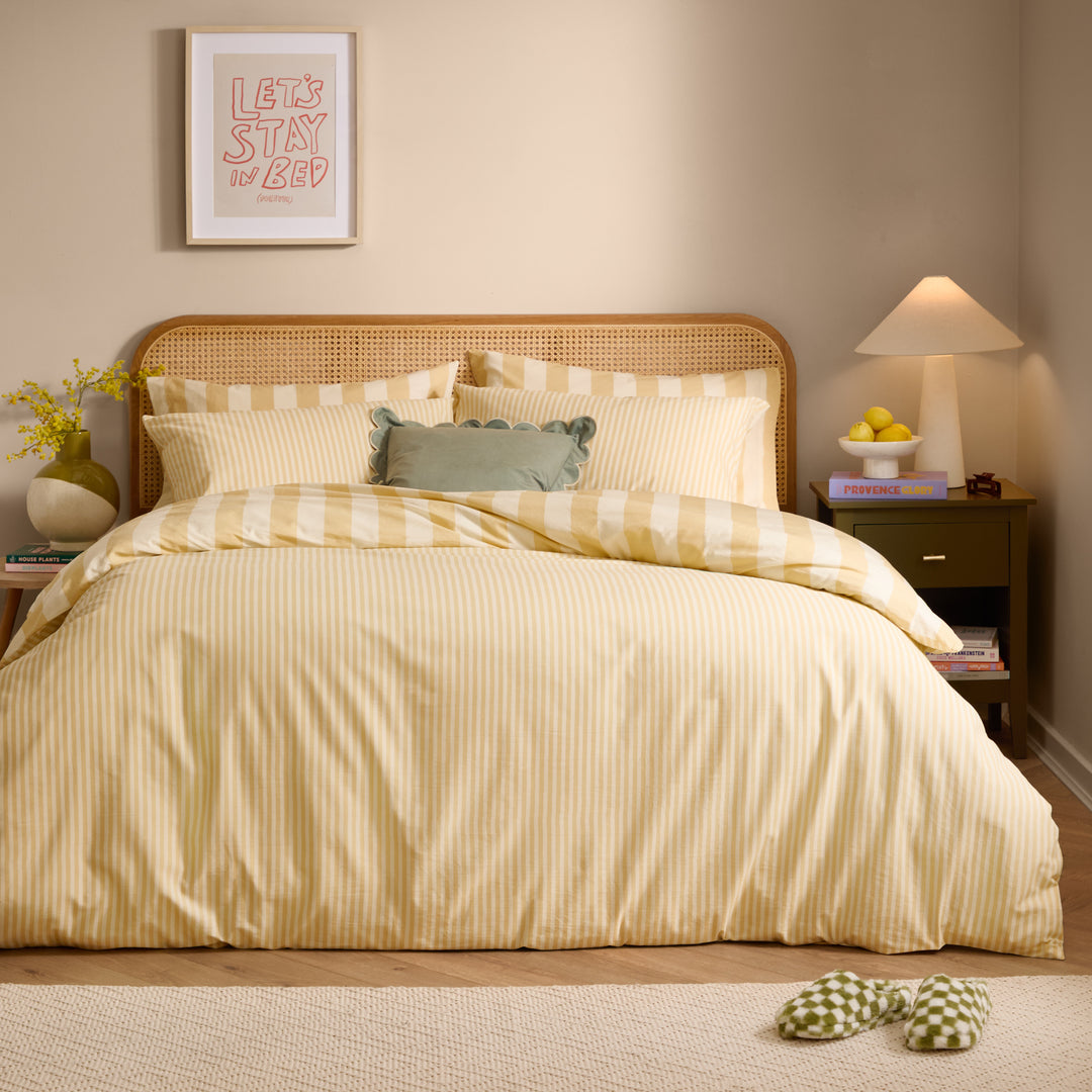 The Ultimate Stripe Double Duvet Set Custard Cream