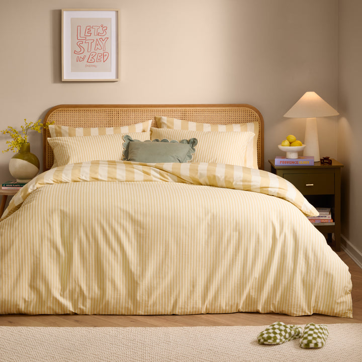 The Ultimate Stripe Double Duvet Set Custard Cream