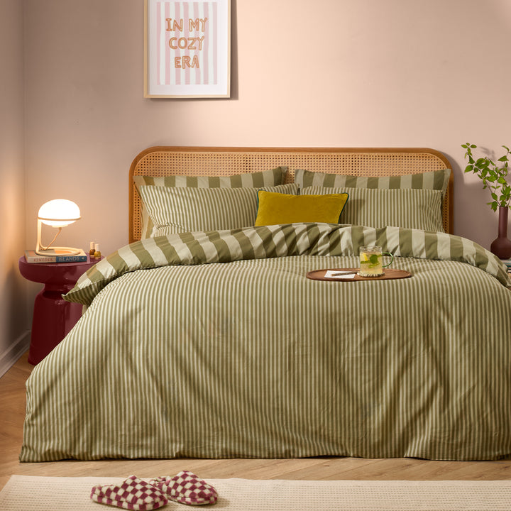 The Ultimate Stripe Double Duvet Set Green Tea